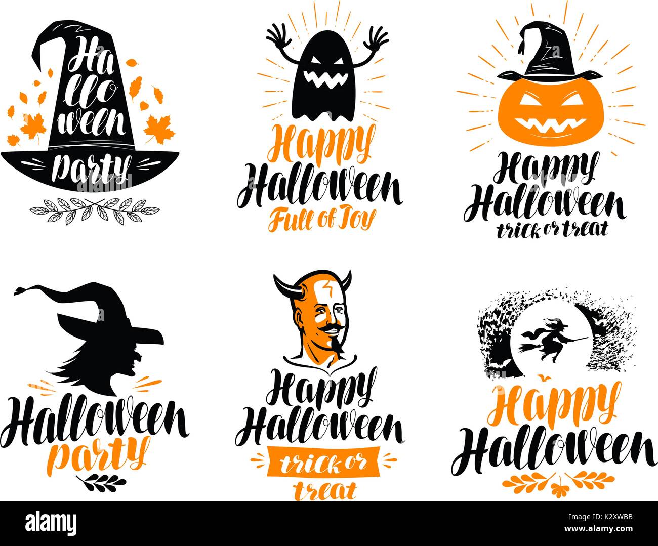 Happy Halloween, lettrage. Maison de vacances Carte de vœux, label ou logo. Vector illustration Illustration de Vecteur