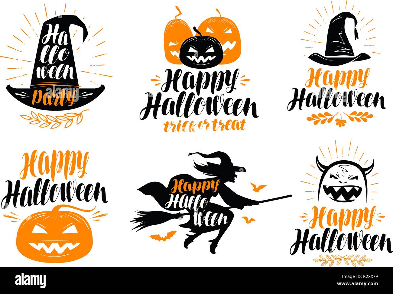 Bannière d'Halloween. Maison de vacances Carte de vœux, label ou logo. Vector illustration lettrage Illustration de Vecteur