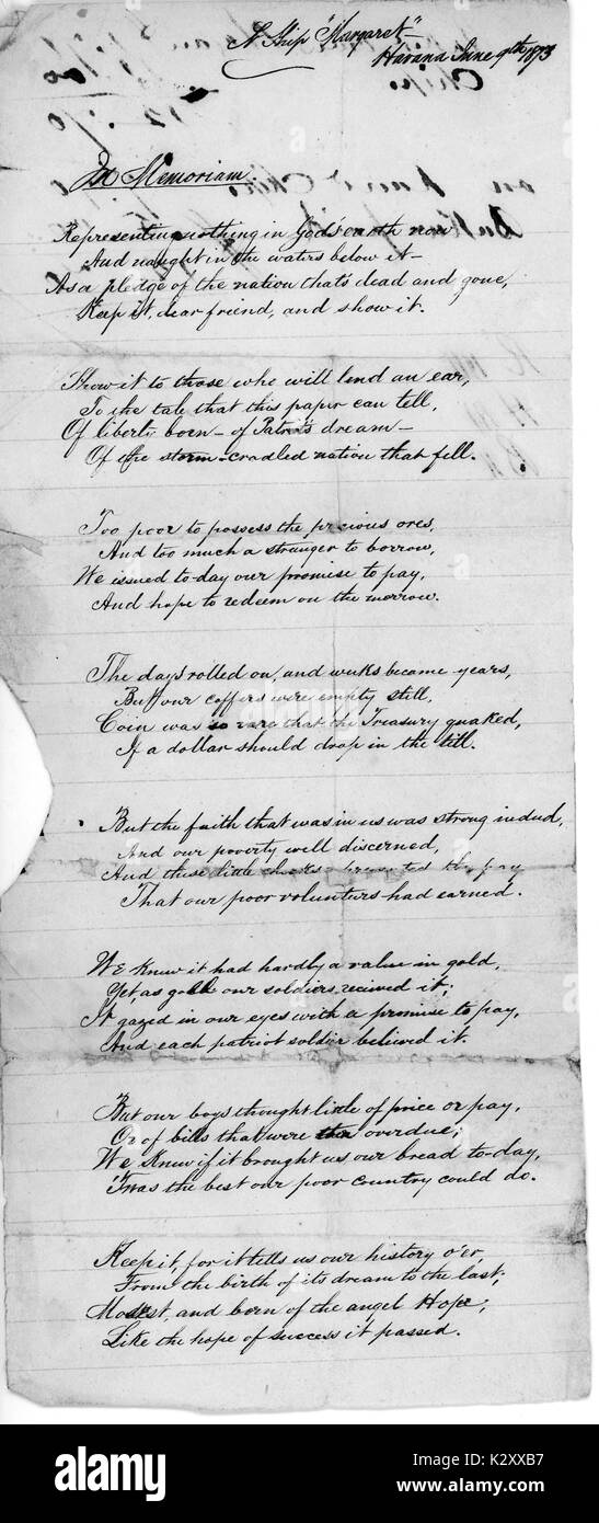 À partir d'une feuille de memorial manuscrite de la guerre civile américaine décrivant une nation tombé, 1863. Banque D'Images
