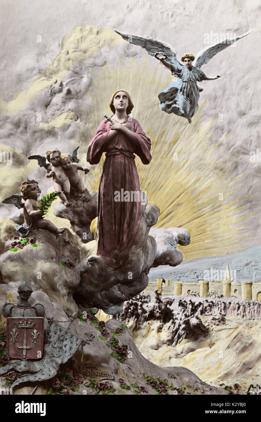 - Jeanne d'Arc - Jeanne d'Arc - de monter jusqu'au ciel après avoir été brûlé sur le bûcher. La bienheureuse. Femme française contre l'armée anglaise, patriote au bûcher pour sorcellerie. 6 janvier 1412 - 30 mai 1431. Sous-titre suivant ' Souvenir du 18 avril 1909 ' Banque D'Images - Jeanne d'Arc - Jeanne d'Arc - de monter jusqu'au ciel après avoir été brûlé sur le bûcher. La bienheureuse. Femme française contre l'armée anglaise, patriote au bûcher pour sorcellerie. 6 janvier 1412 - 30 mai 1431. Sous-titre suivant ' Souvenir du 18 avril 1909 ' Banque D'Images