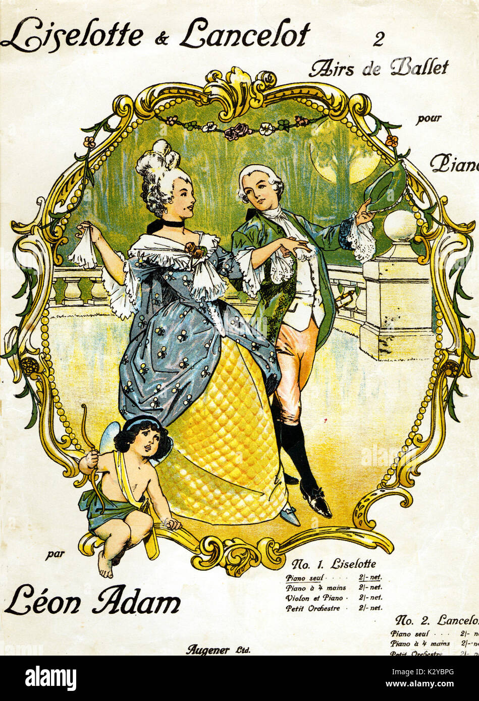 DANCE - BAROQUE - 18ème siècle Costume. Couverture de partition de piano pour 2 'Airs de Ballet' - Liselotte & Launcelot par Léon Adam. Publié par Augener, Londres. (Ange) Banque D'Images