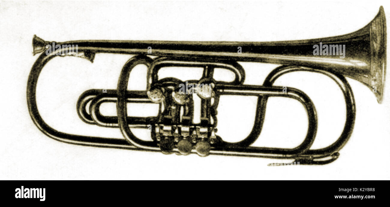 - INSTRUMENTS - cuivres Trompette trompette de soupape en F (avec 3 soupapes) viennois par l Uhlmann, Vienne, c.1850). Le développement de vannes a permis de jouer de la trompette chromatique pleine échelle. Banque D'Images