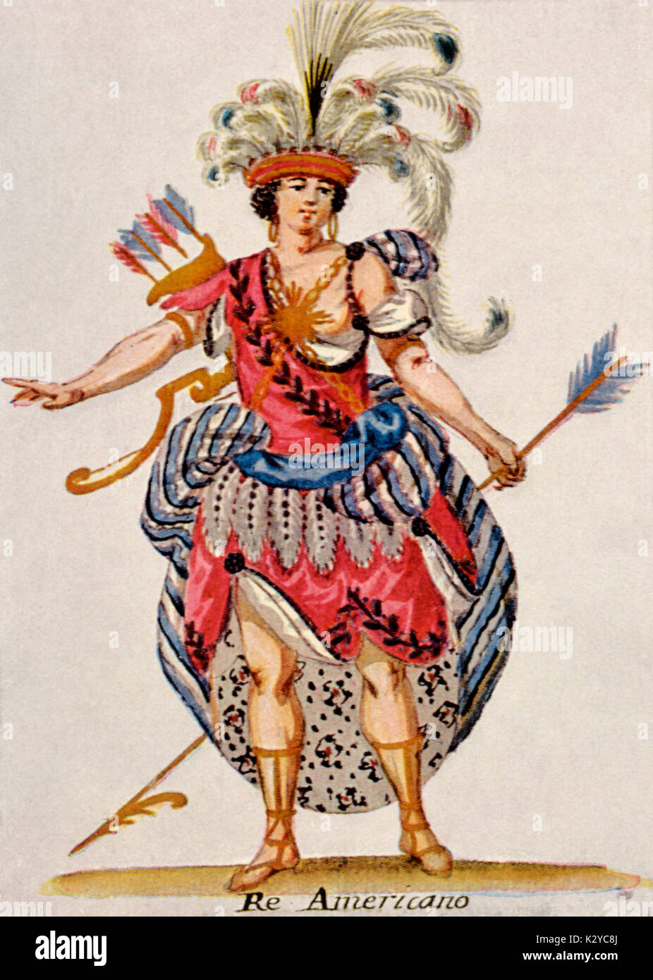 Carl Heinrich Graun, - Costume pour 'Montezuma' Sous-titre suivant : Americano'. Pour l'Opéra de Berlin, 1755, conçue par Christian Gottlob Fechhelm ténor et compositeur allemand (1703-1759). (Texte de Frédéric le Grand). Banque D'Images