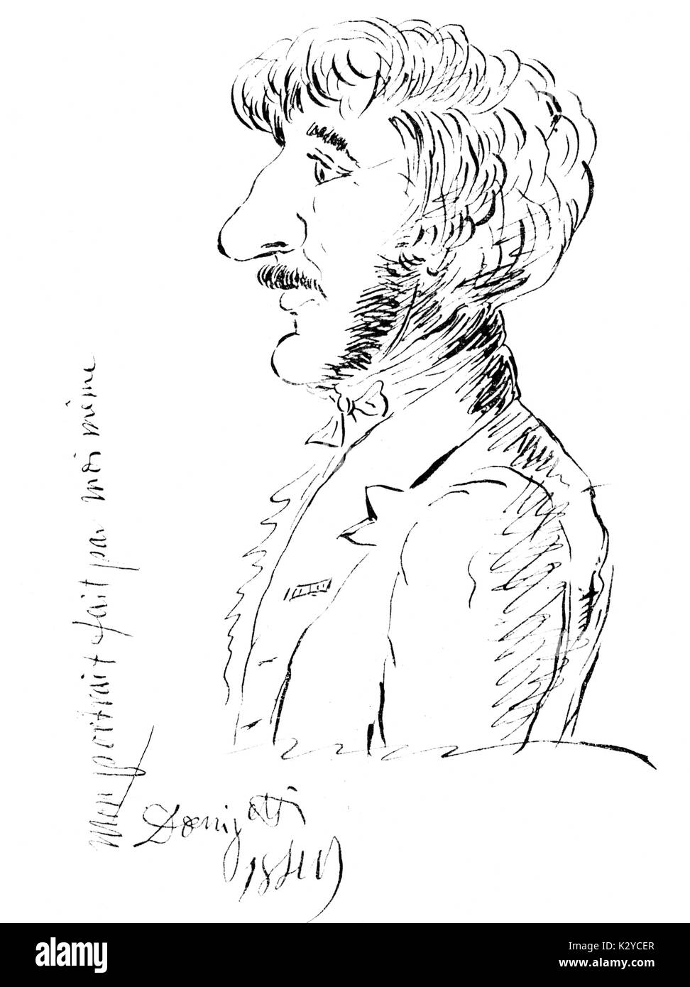 DONIZETTI - caricature de lui-même le long du côté est écrit ' mon portrait fait par moi même". Compositeur italien (1797-1848) Banque D'Images