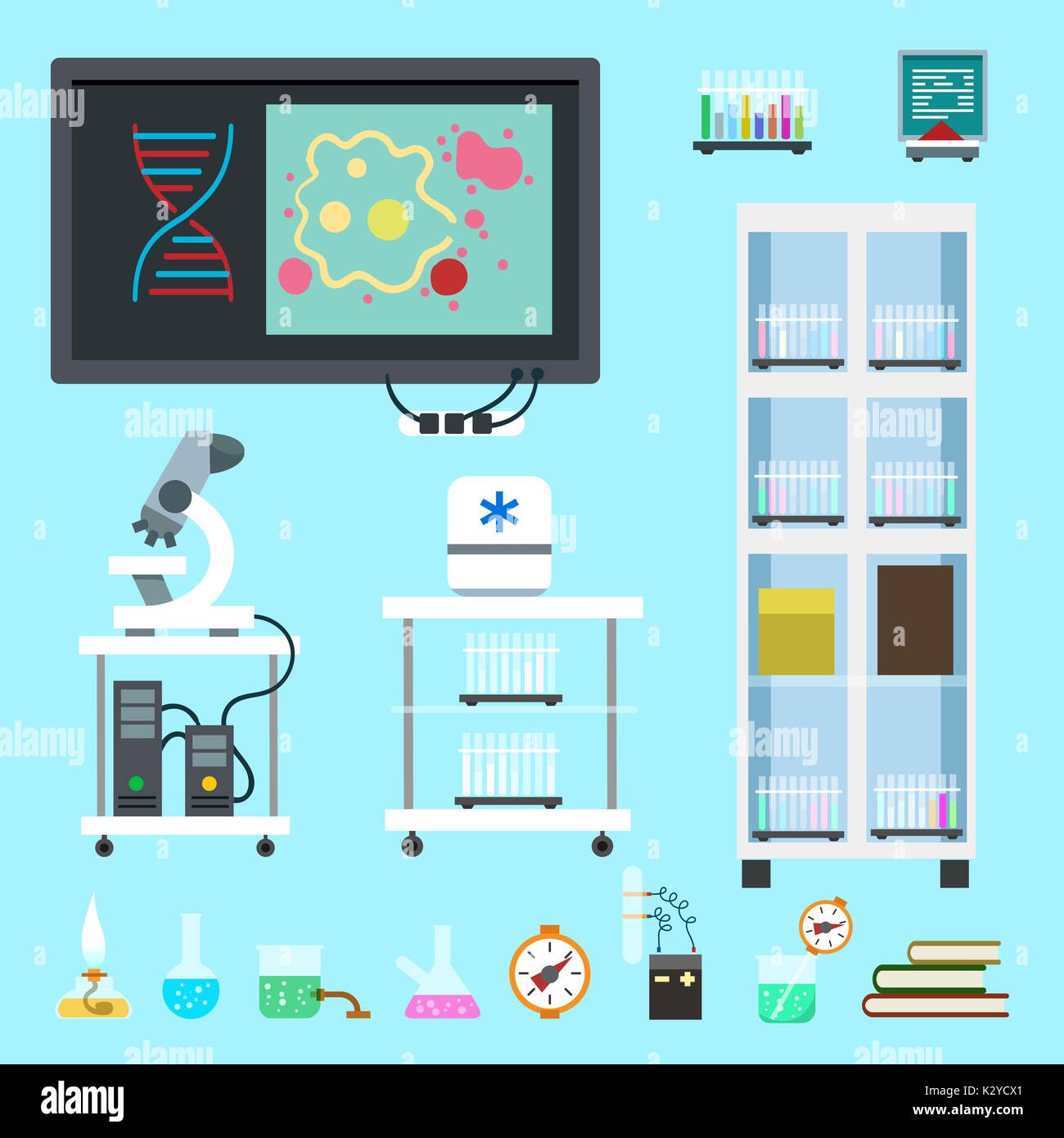 Jeu d'équipement de laboratoire de chimie Télévision Illustration de Vecteur