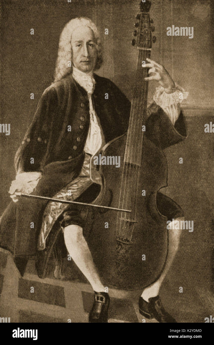 Jean Baptiste Antoine Forqueray - portrait de la violoniste français jouant de la viole de gambe. JBF : 3 avril 1699 - août 1782. Aussi Forcroy. Banque D'Images