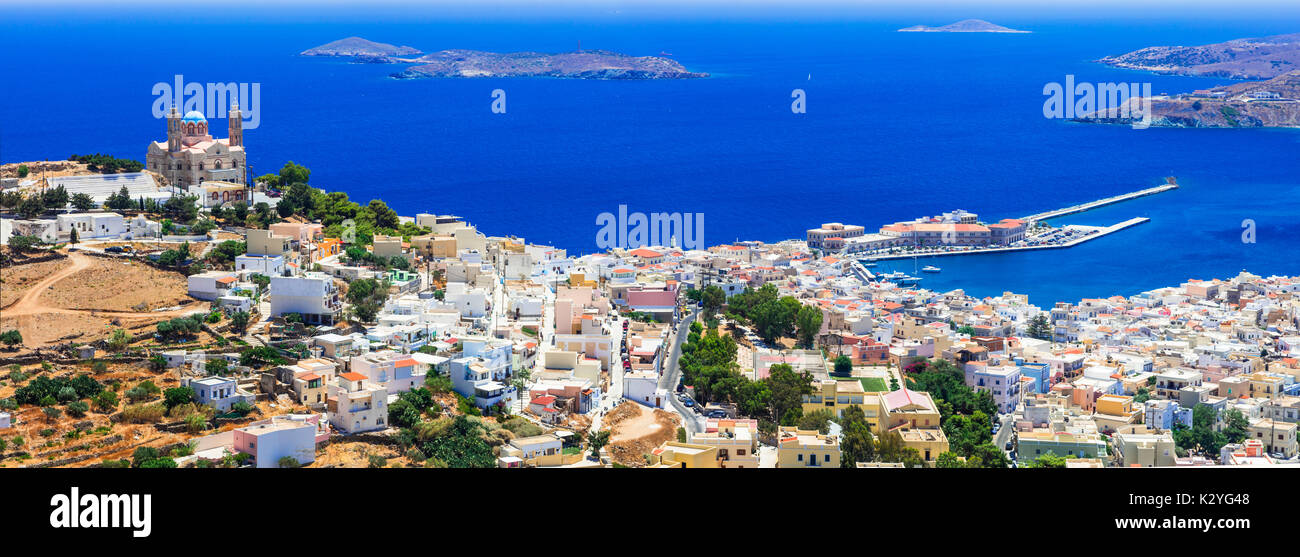 Ano Syros impressionnant village,vue panoramique,grèce. Banque D'Images