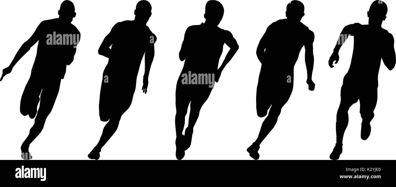 Définir l'athlétisme porteur sprinters exécutant silhouettes noires Illustration de Vecteur