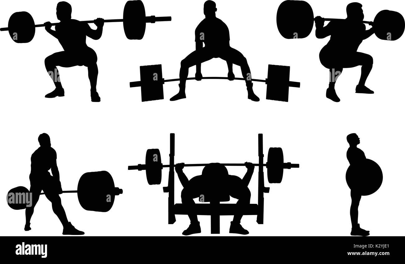Set de powerlifting dynamophiles athlètes silhouette noire Illustration de Vecteur