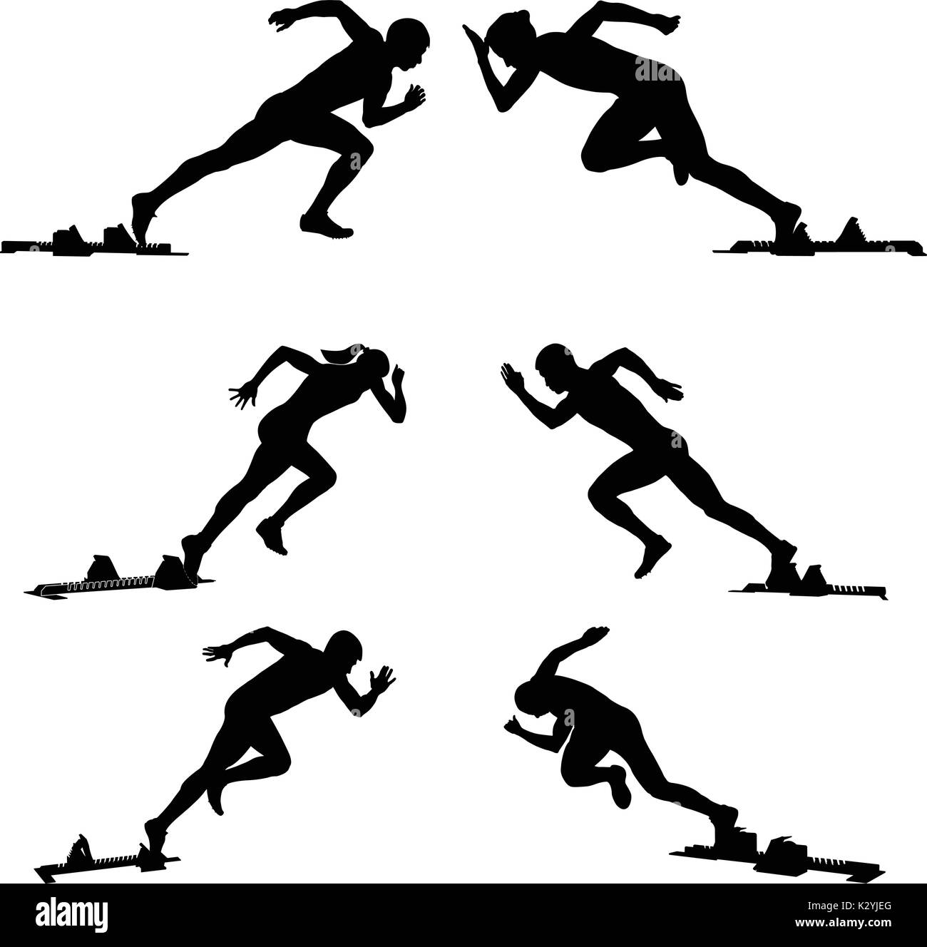 Définir l'athlétisme porteur sprinters starting-blocks Illustration de Vecteur