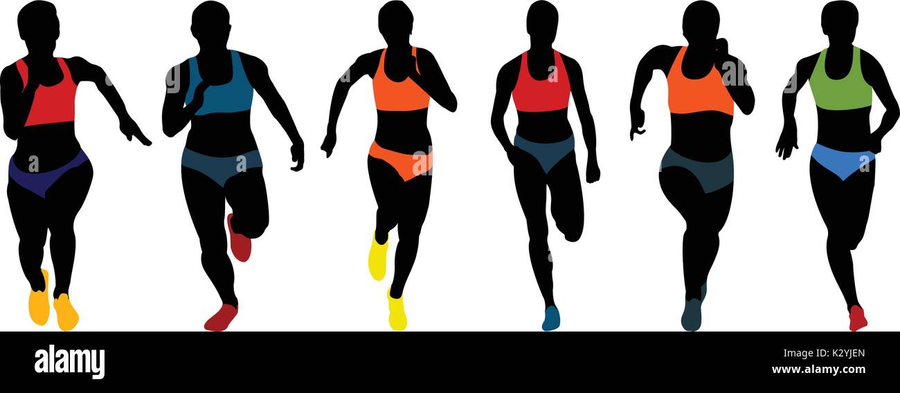 Définir l'athlétisme pour les coureurs femme silhouettes colorées Illustration de Vecteur