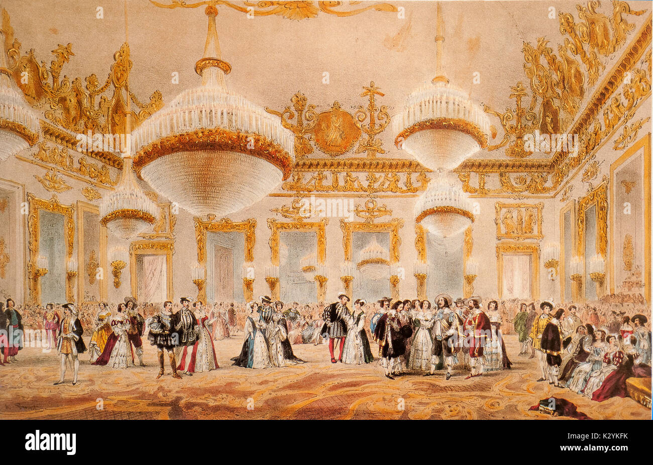 Campanie Naples Grande danse dans le Hall du Palais Royal Borbonic une connaissance de Luigi Marta illustrant la mascarade du 20 février 1854 Banque D'Images