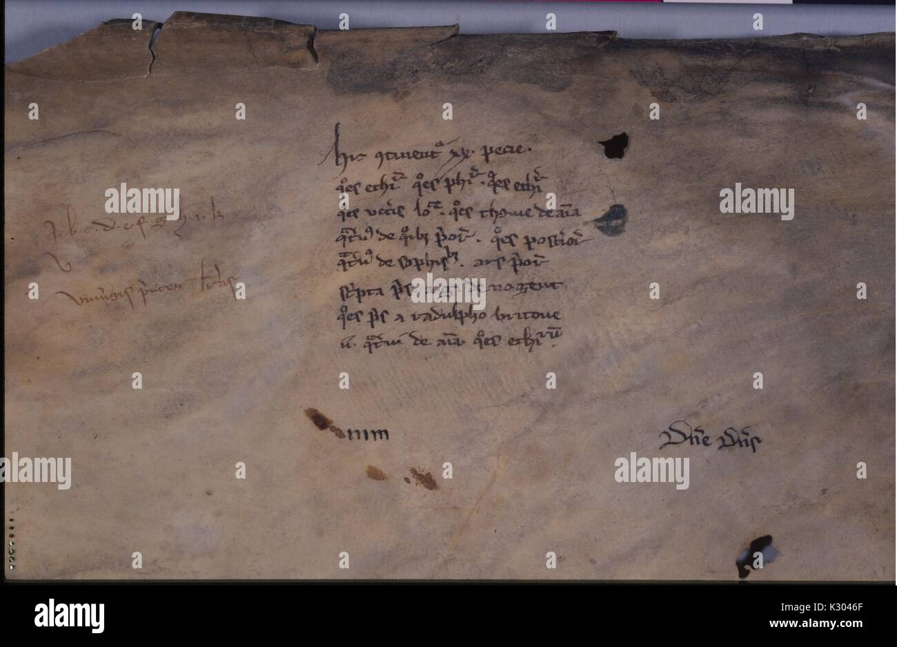 Manuscrit enluminé page contenant une note en latin, probablement écrit en Angleterre, 1450. Banque D'Images