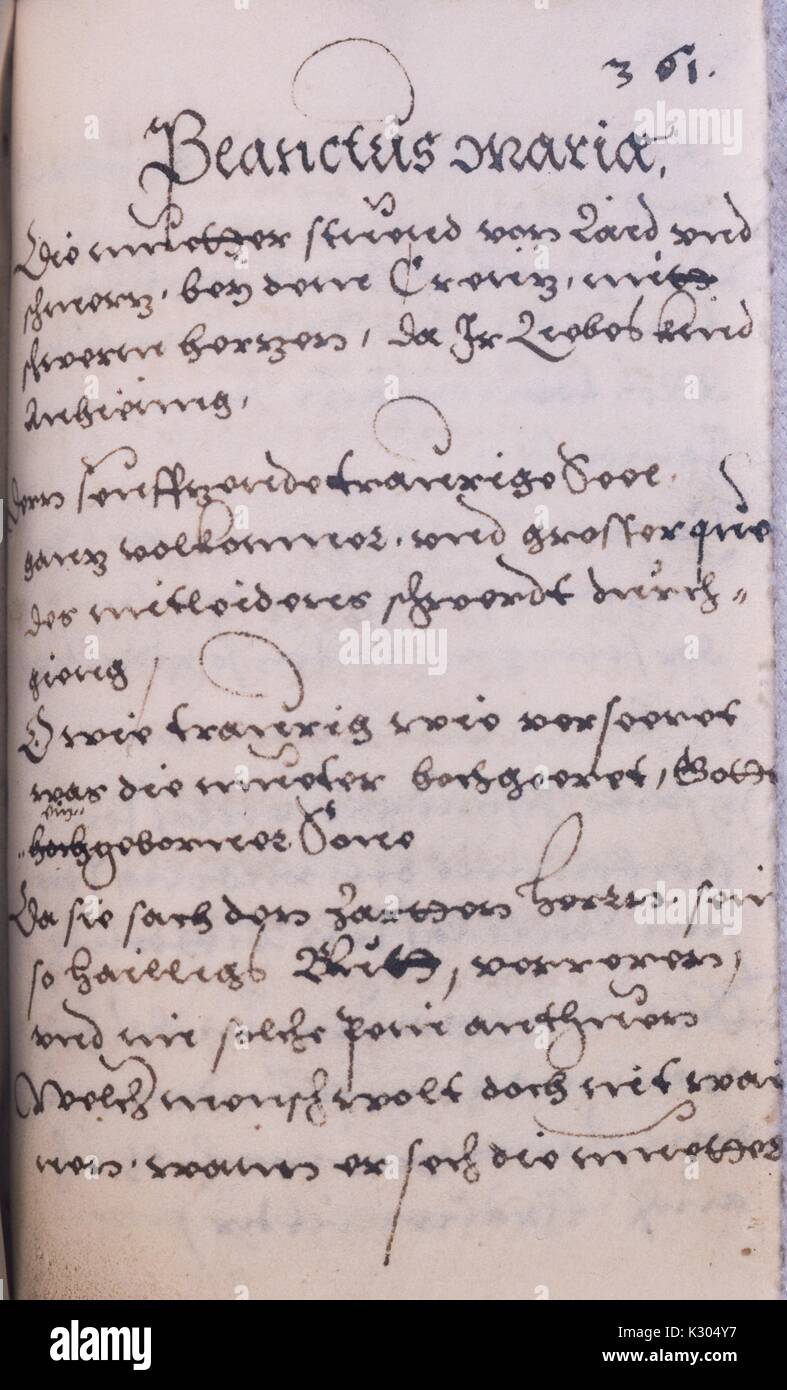Manuscrit enluminé de prière page en allemand d'un livre de prières de la famille dans le dialecte souabe, à partir de la 16e siècle, 2013. Banque D'Images