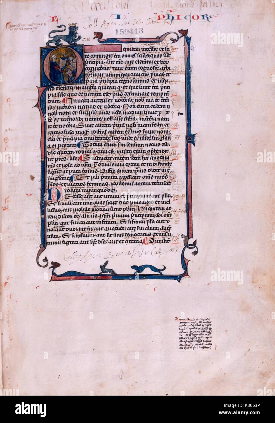 Manuscrit enluminé page avec boiseries en bordure, 1400. Banque D'Images