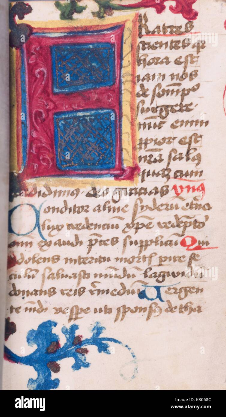 Manuscrit enluminé du Latin page bréviaire de 15ème-16ème siècles, 1500. Banque D'Images