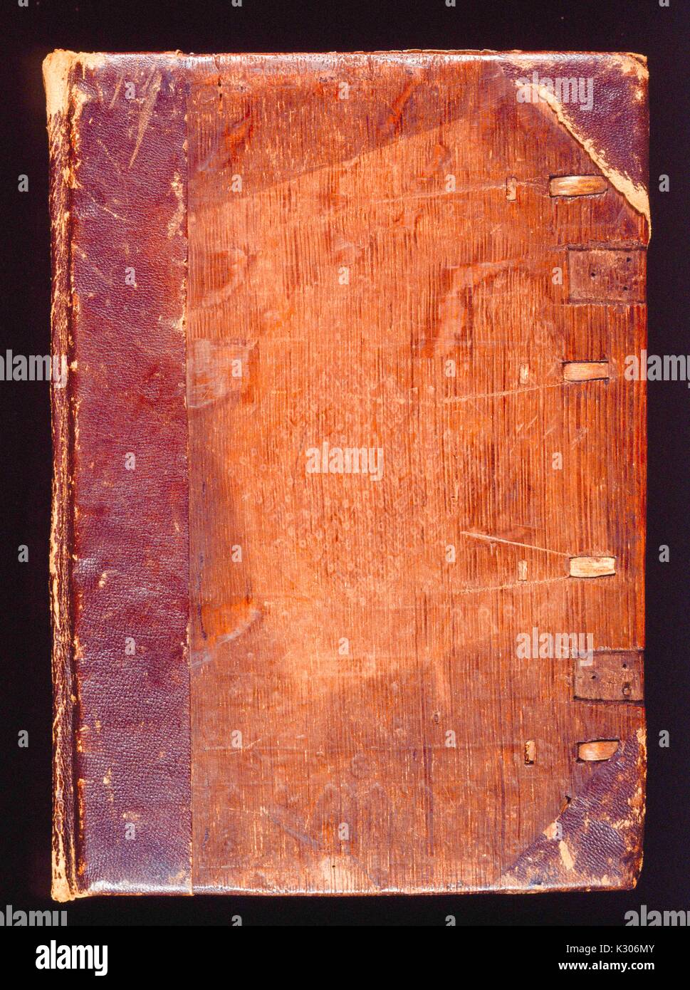 Le couvercle en bois du livre 'Petrus Lombardus libri IV Sententiarum', 1400. Banque D'Images
