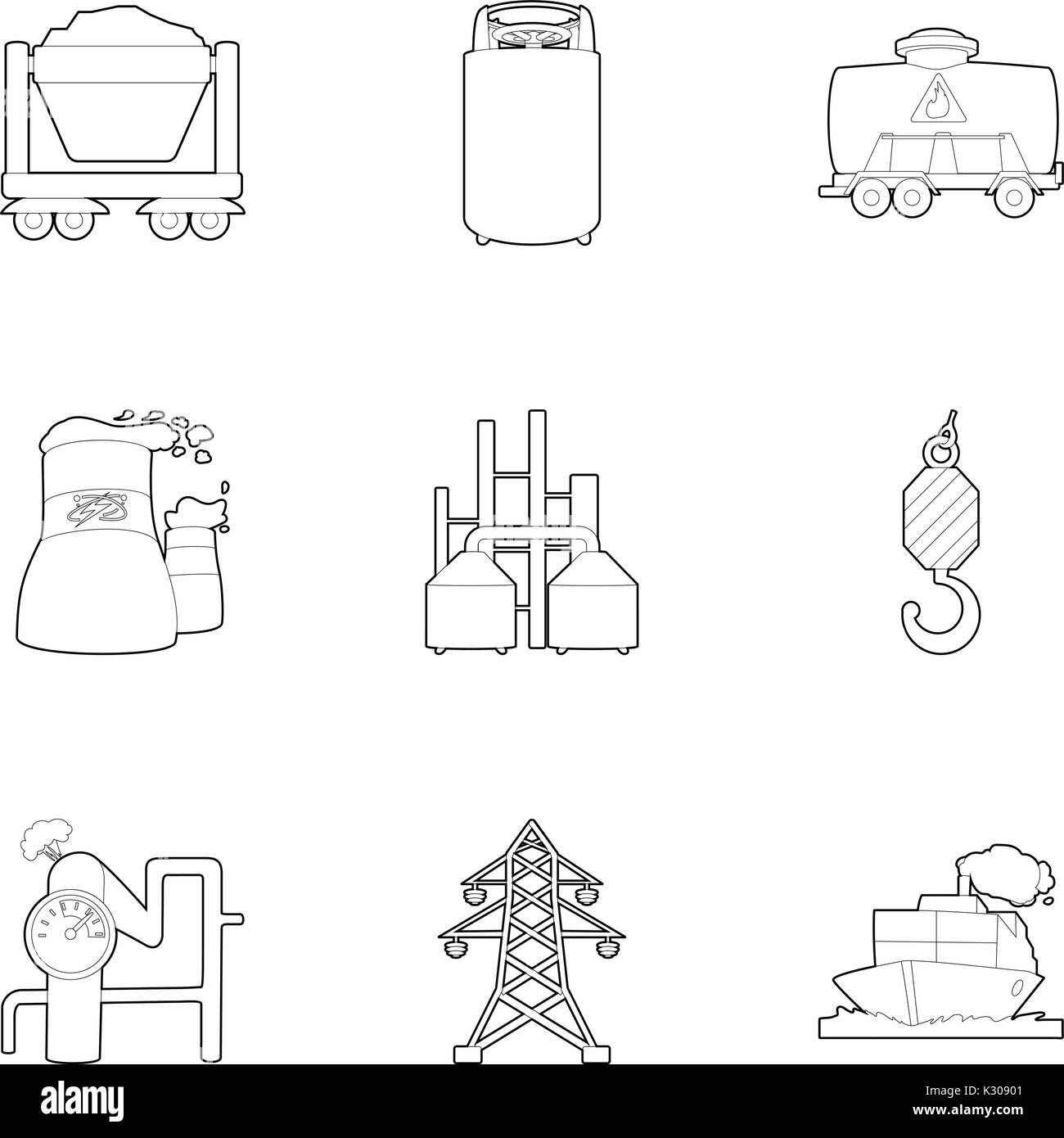 La production de charbon, de style contour icons set Illustration de Vecteur