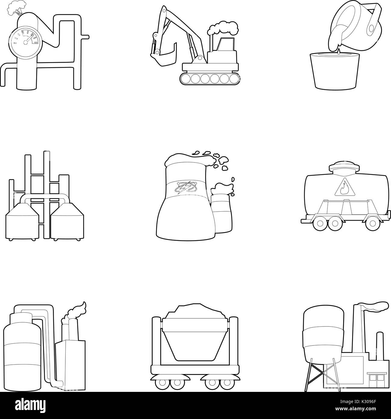 Livraison de l'industrie, définir les icônes de style contour Illustration de Vecteur
