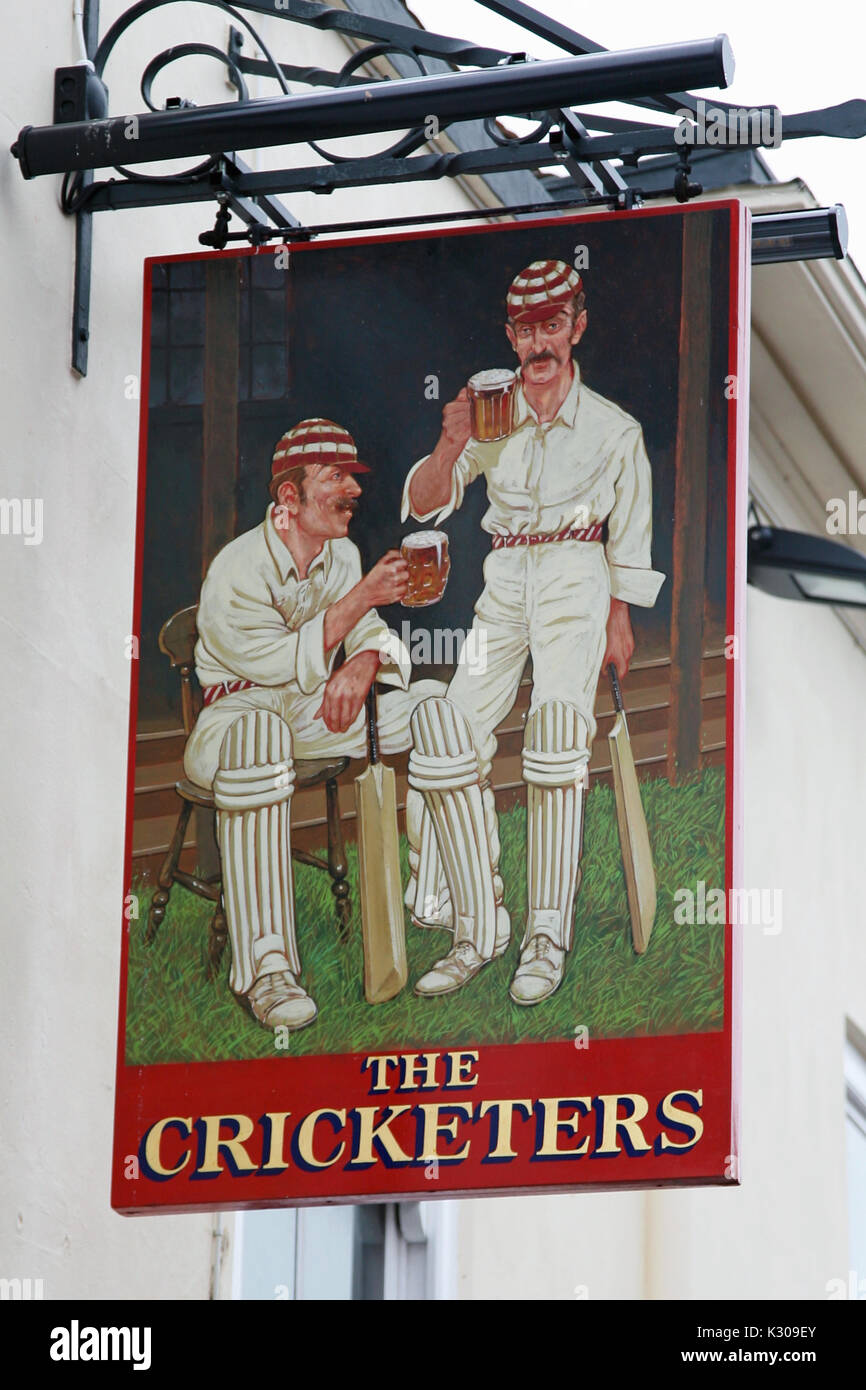 Enseigne de pub pour le cricket à Canterbury, Kent, Angleterre Banque D'Images