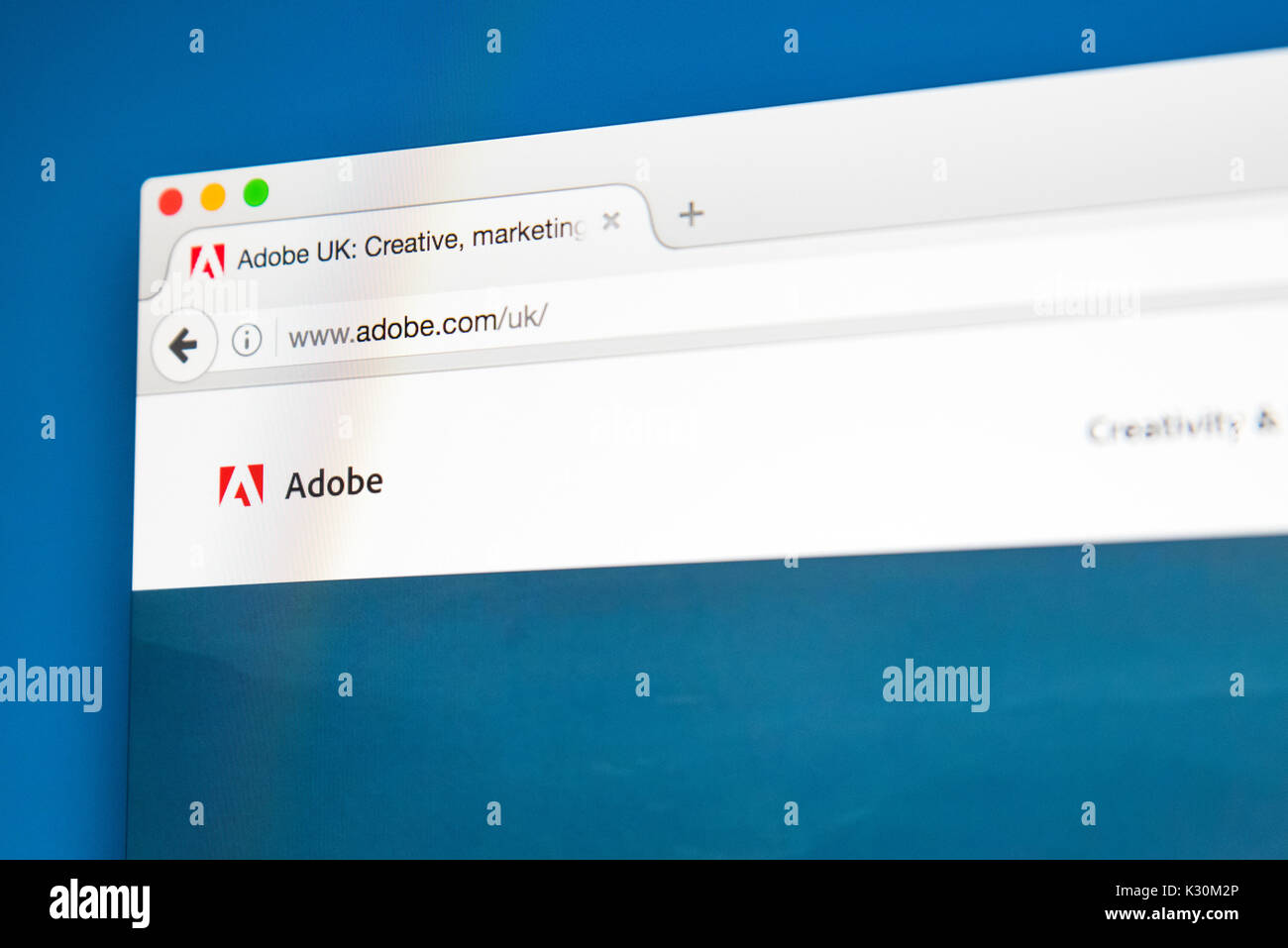Londres, UK - 7 août 2017 : La page d'accueil du site web officiel de Adobe - la multinationale américaine de logiciels d'entreprise, le 7 août 201 Banque D'Images