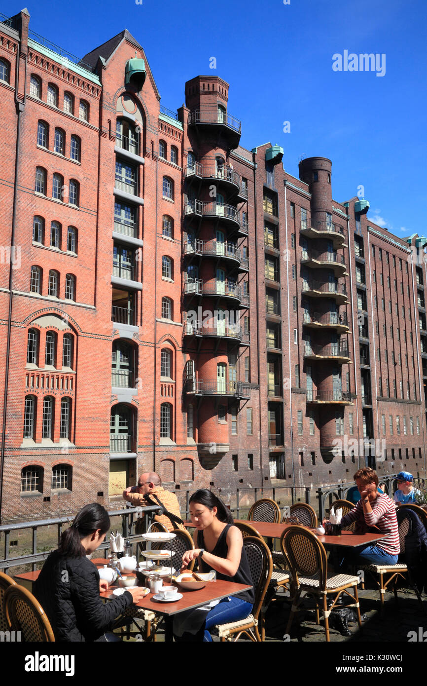 Restaurant, Speicherstadt, ancien quartier d'entrepôts, le port de Hambourg, Allemagne, Europe Banque D'Images