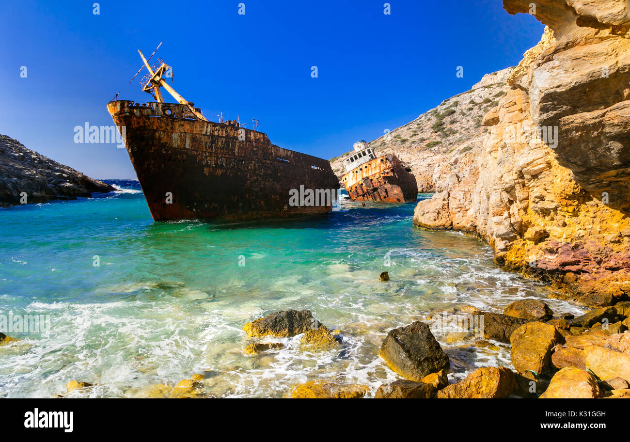 Old Ship wreck à Amorgos isalnd,Grèce. Banque D'Images