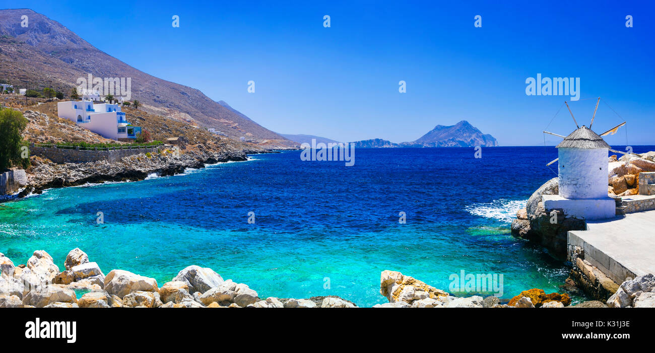 Vue panoramique de l'île d'Amorgos, Cyclades, Grèce. Banque D'Images