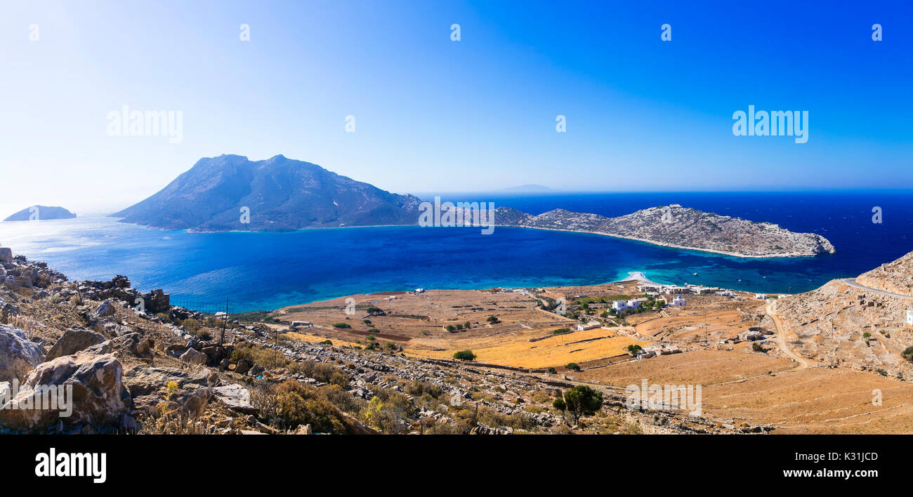 Belle île d'Amorgos,vue panoramique,cyclades,grèce. Banque D'Images