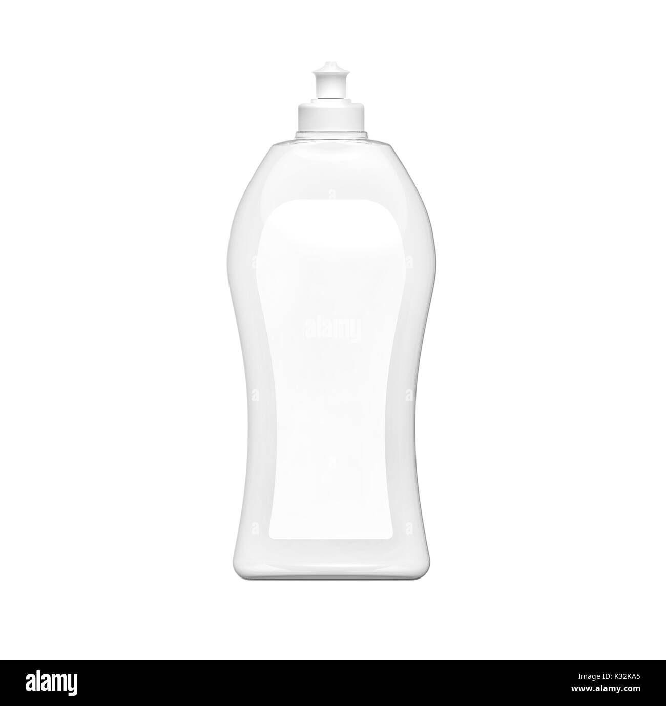 Bouteille vaisselle immersive, rendu 3D d'ustensiles en plastique transparent, modèle avec étiquette de conteneur Banque D'Images