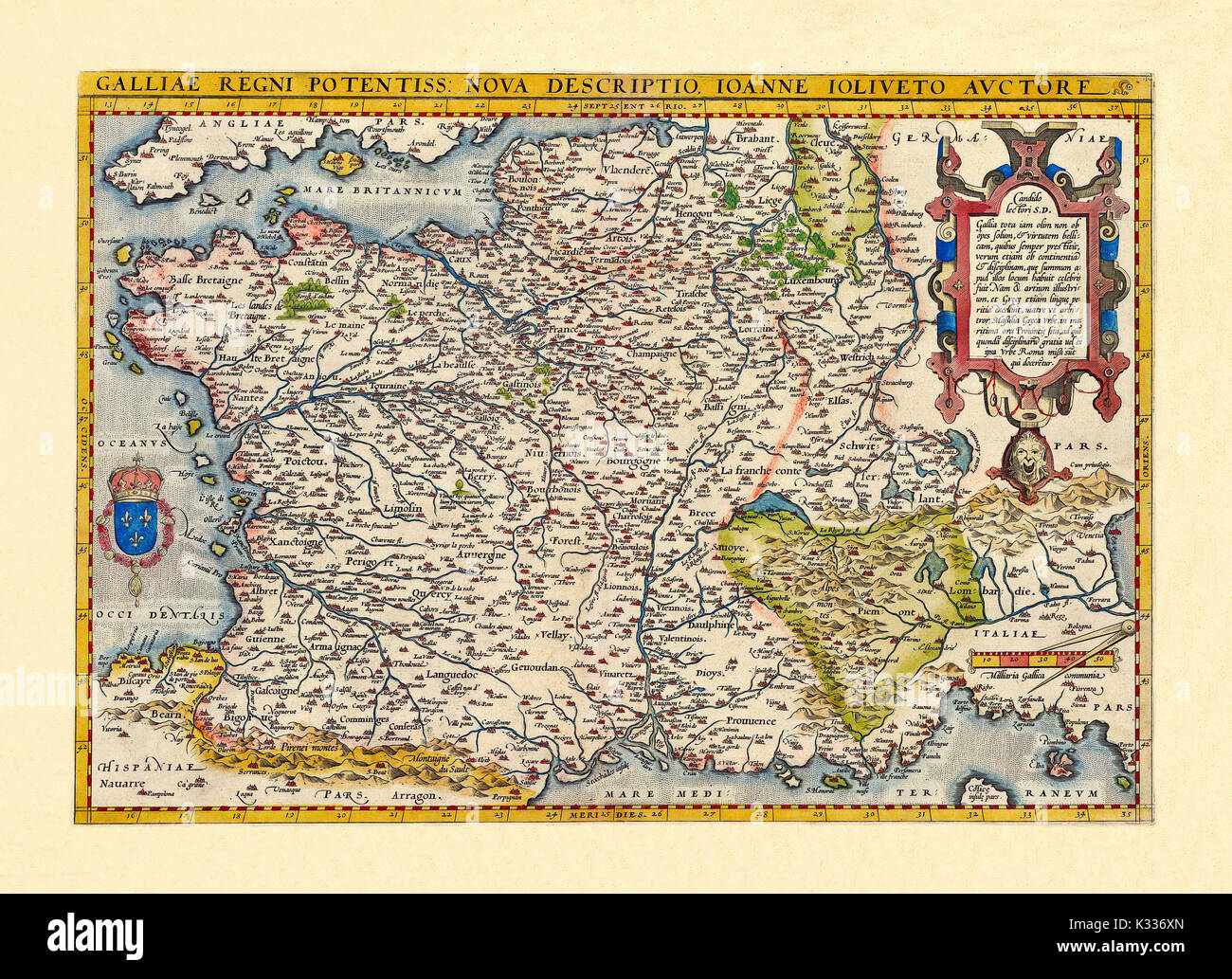 Ancienne carte de France en excellent état de conservation. Par Ortelius, Theatrum Orbis Terrarum, Anvers, 1570 Banque D'Images