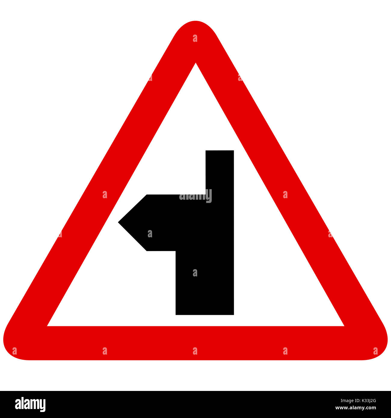 Side road ahead road sign on white background Banque D'Images