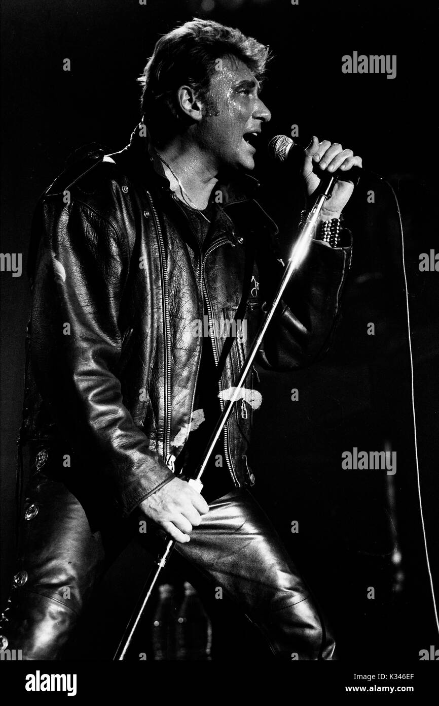 Chanteuse de Rock français Johnny Halliday effectue à Lyon, France Banque D'Images