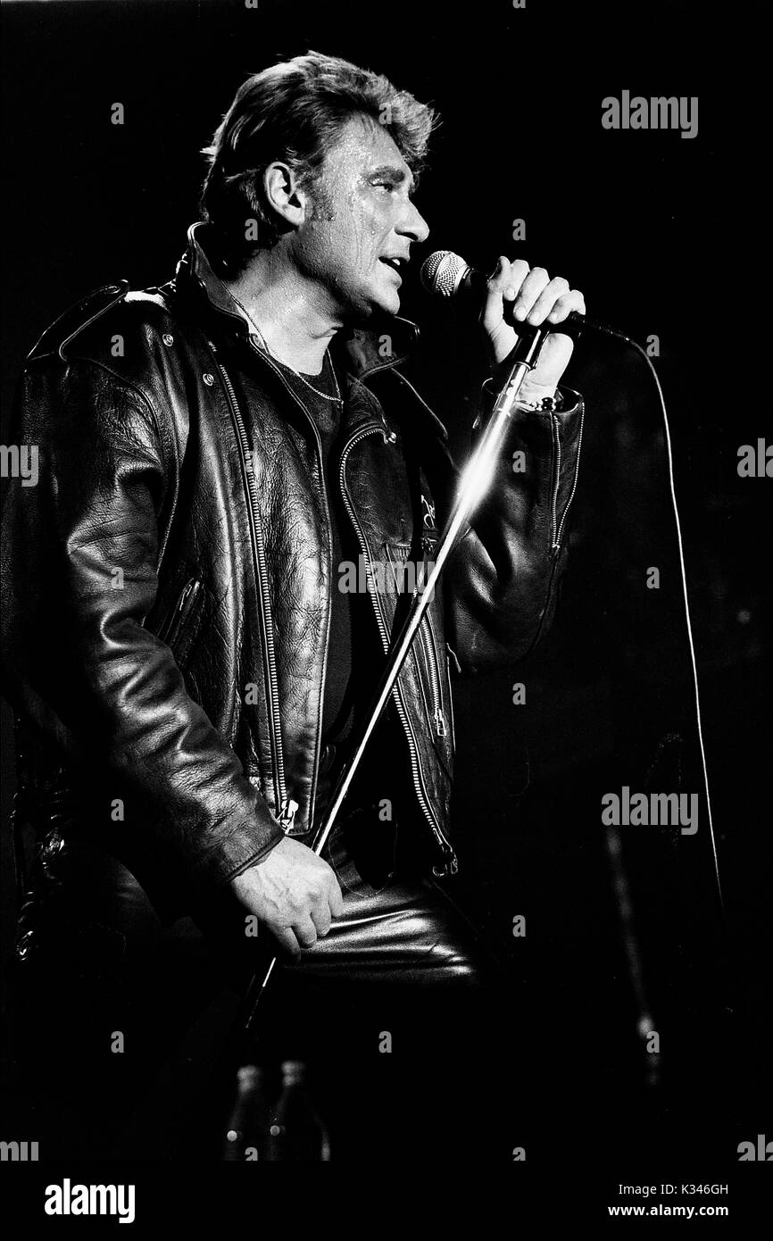 Chanteuse de Rock français Johnny Halliday effectue à Lyon, France Banque D'Images