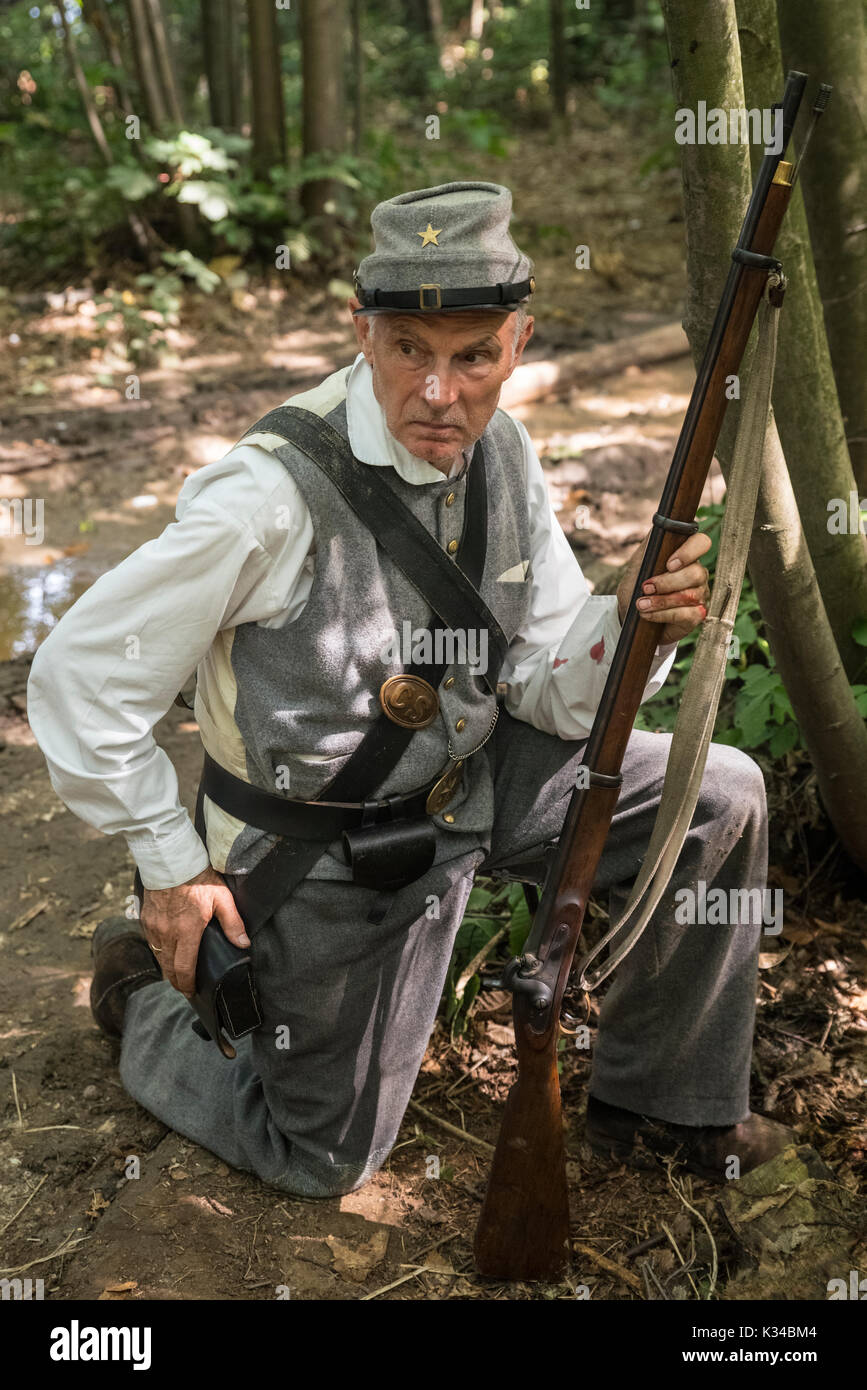 Kent, UK - 28 août 2017 : l'acteur jouant le rôle d'un soldat confédéré de la guerre civile américaine, à l'odyssée militaire re-enactment événement à detling, Banque D'Images