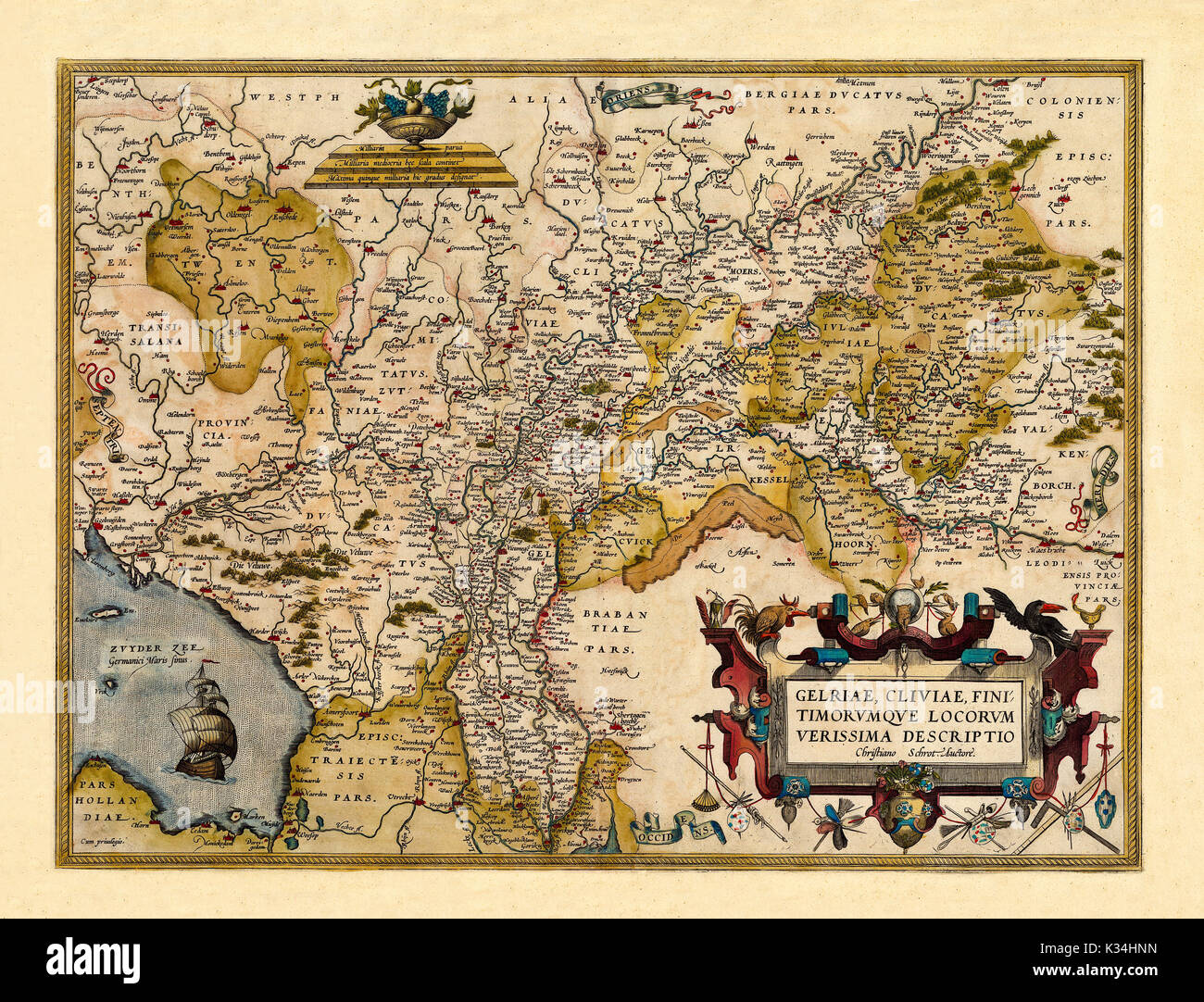 Carte ancienne de l'Allemagne et aux Pays-Bas. Excellent état de conservation réalisé dans un style ancien. Tous les composition graphique est à l'intérieur d'un cadre. Par Ortelius, Theatrum Orbis Terrarum, Anvers, 1570 Banque D'Images