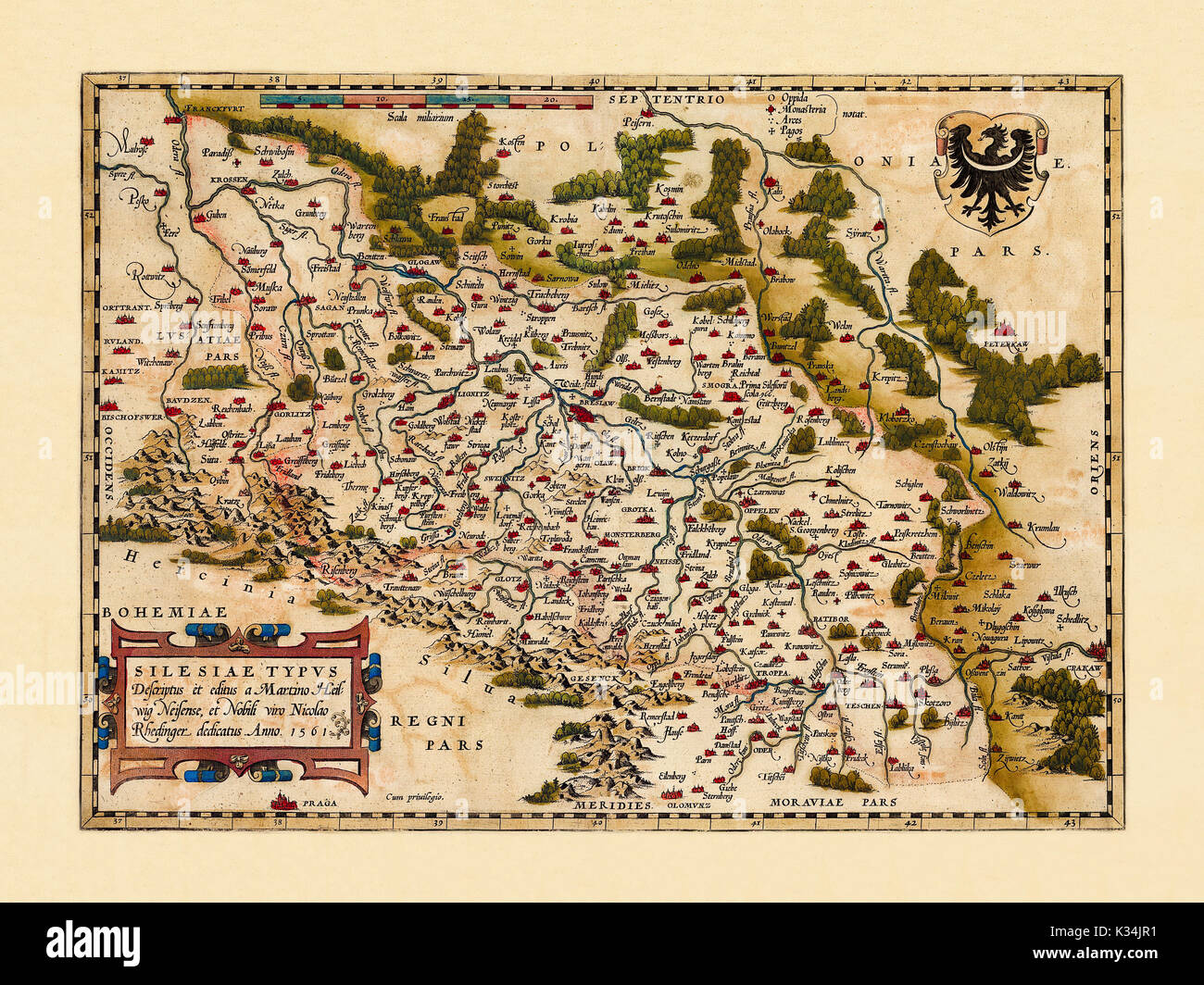 Carte ancienne de Polonia. Excellent état de conservation réalisé dans un style ancien. Tous les composition graphique est à l'intérieur d'un cadre. Par Ortelius, Theatrum Orbis Terrarum, Anvers, 1570 Banque D'Images