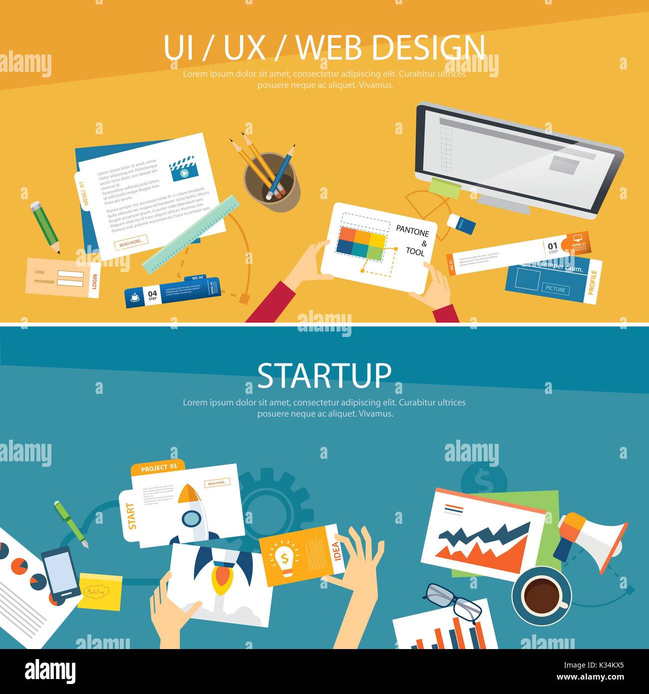 Web design et concept de démarrage modèle plat Illustration de Vecteur