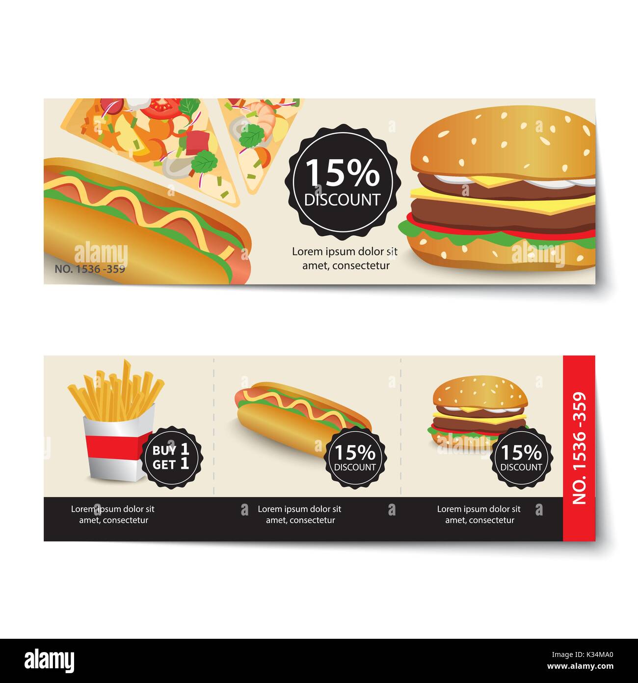 Fast food coupon réduction template design Illustration de Vecteur