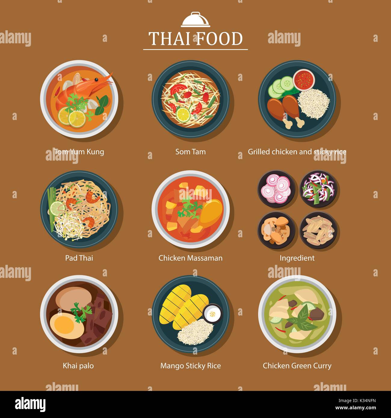 Ensemble de la nourriture thaïe Illustration de Vecteur