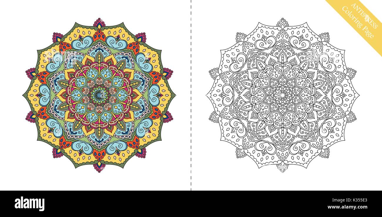 Neuvième Mandala Coloriage antistress Illustration de Vecteur