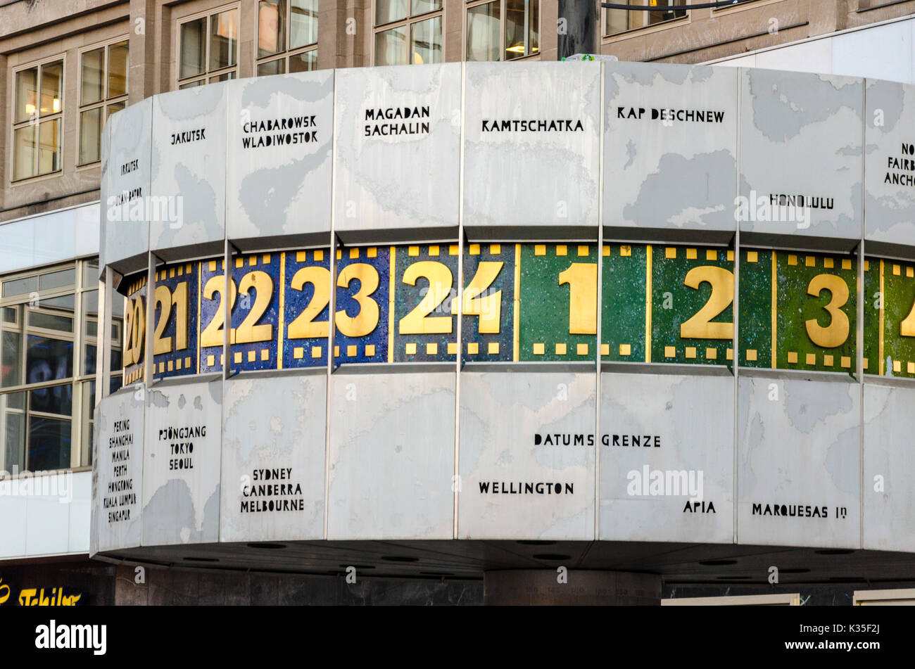 Détail de l'Heure monde réveil, Urania-Weltzeituhr, Alexanderplatz, Berlin, Allemagne Banque D'Images