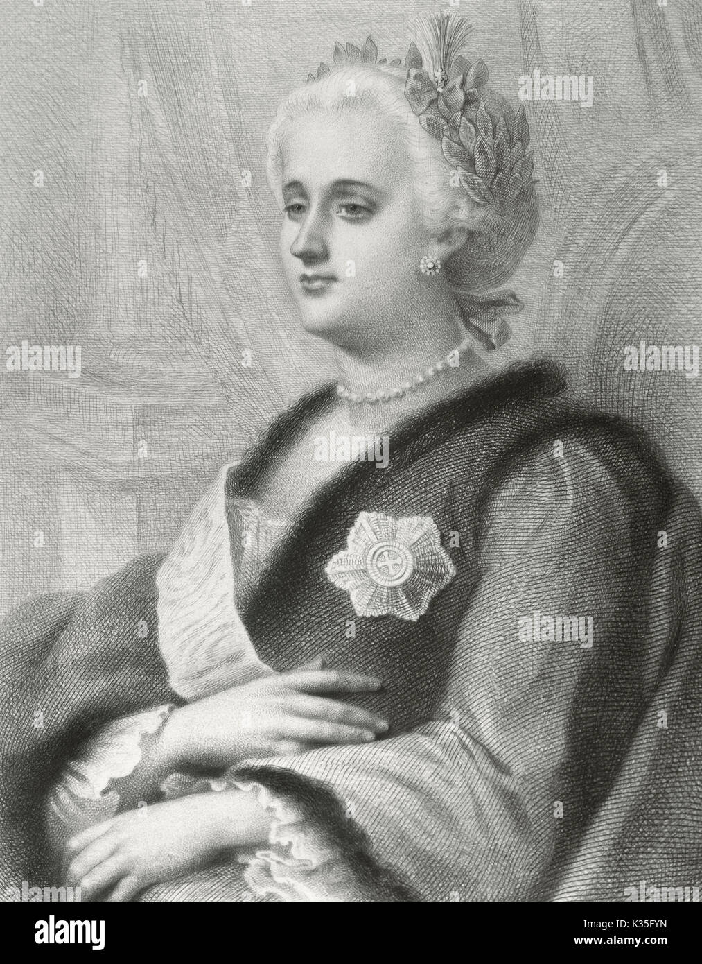 Catherine II la Grande (1729-1796). L'impératrice de toutes les Russies (1762-1796). Portrait. La gravure. Banque D'Images