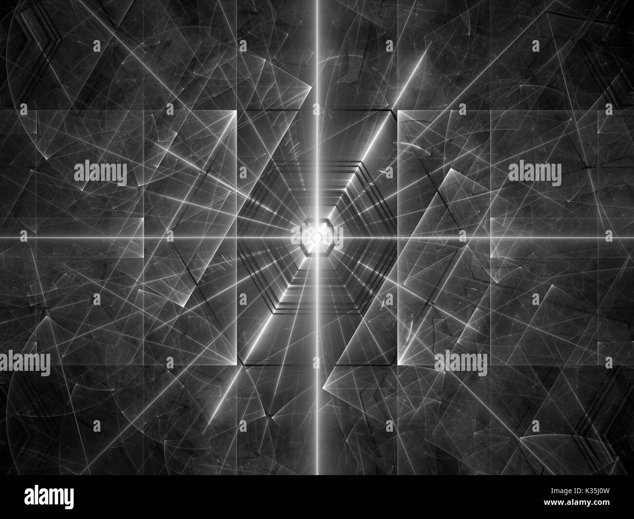 La texture des faisceaux laser brillant, noir et blanc, générée par ordinateur résumé fond, 3D Rendering Banque D'Images