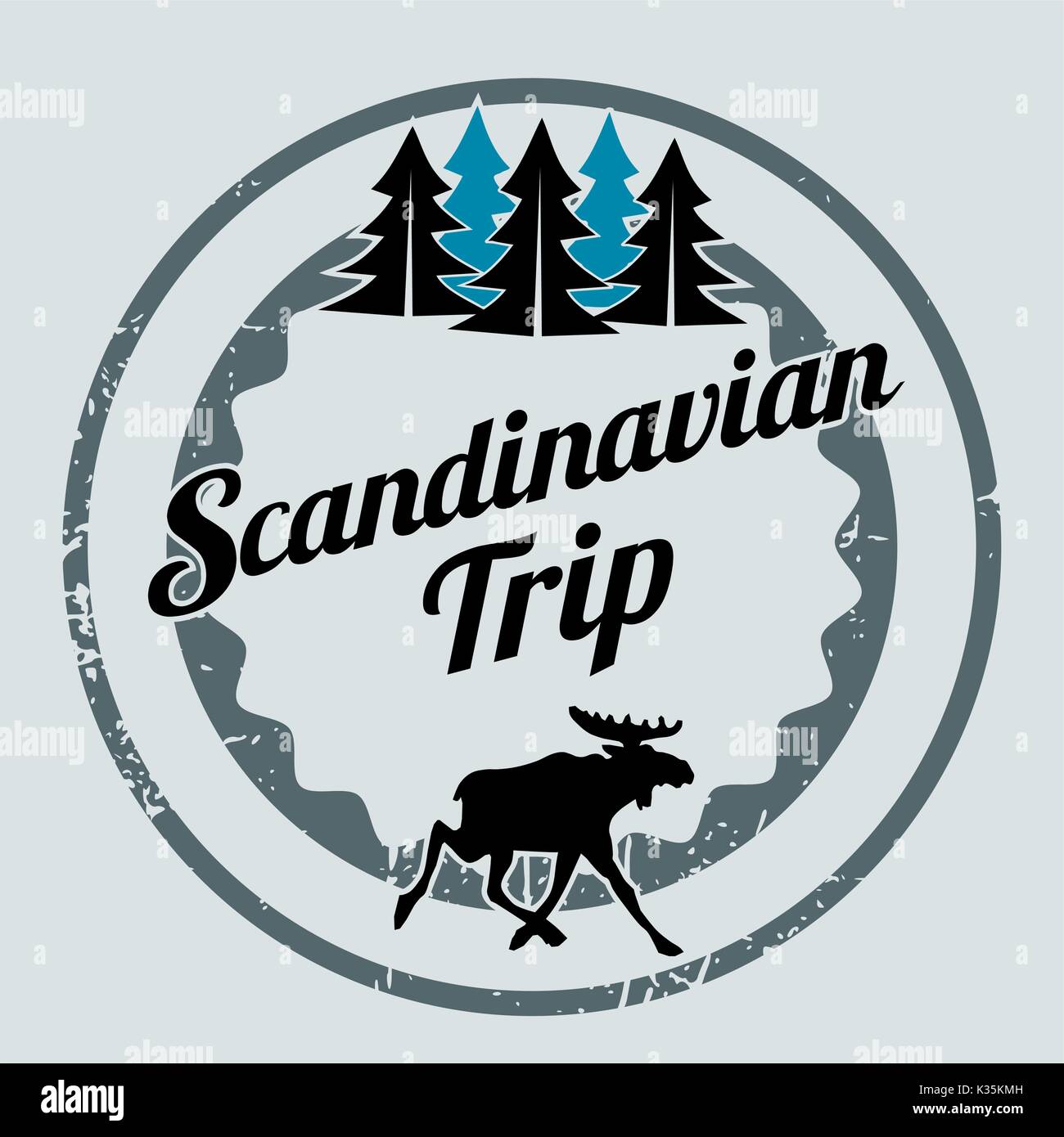 Voyage scandinave étiquette avec un élan, ou voyage vacances Illustration de Vecteur