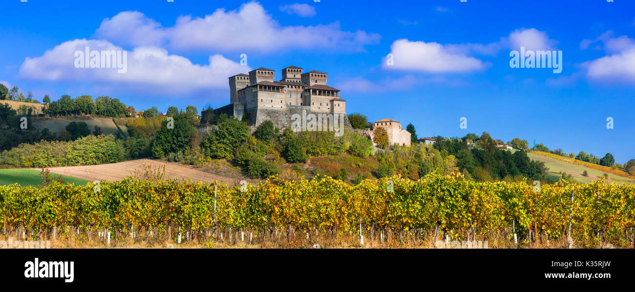 Belle torrechiara château,avec vue sur les vignes,Emilia Romagna,italie. Banque D'Images