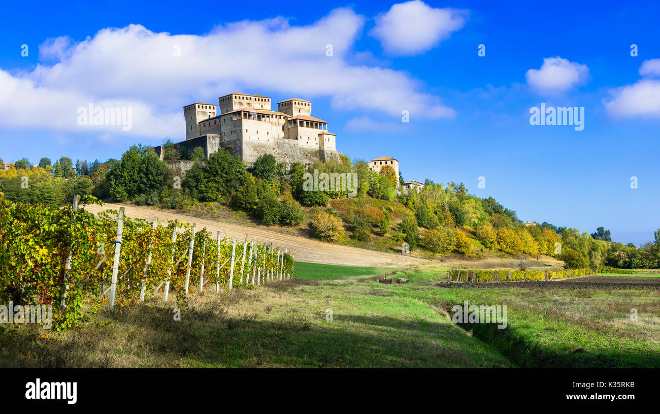 Belle torrechiara château,avec vue sur les vignes,Emilia Romagna,italie. Banque D'Images