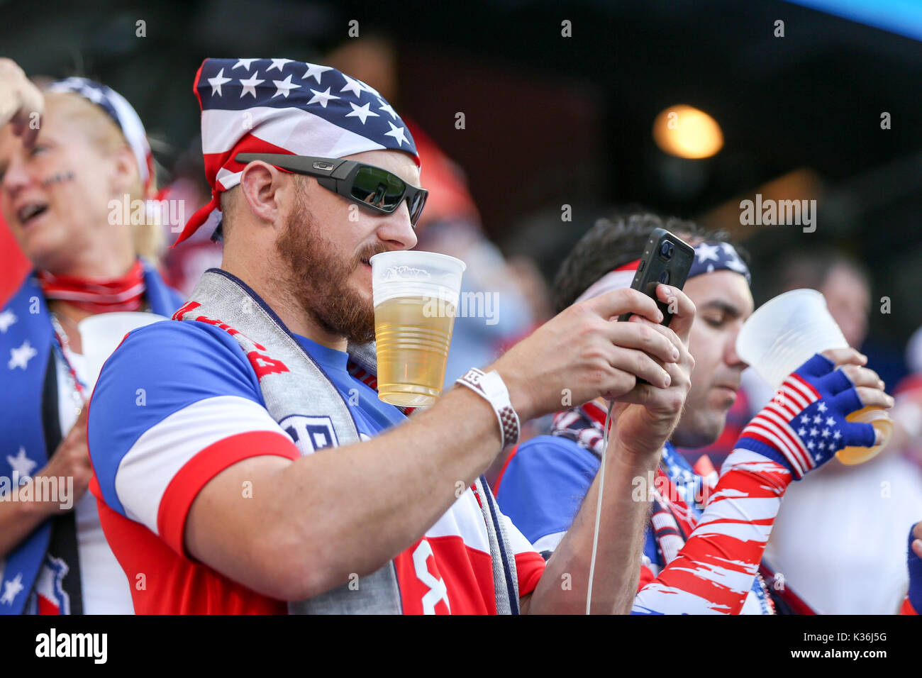 Harisson, New Jersey, USA. 06Th Sep 2017. United States fans au cours de match contre le Costa Rica validées par les qualificatifs de la Coupe du Monde de la Russie en 2018 à la Red Bull Arena dans la ville de Harisson dans le New Jersey aux États-Unis ce vendredi, 01. (PHOTO : VANESSA CARVALHA/BRÉSIL PHOTO PRESSE) Credit : Brésil Photo Presse/Alamy Live News Banque D'Images