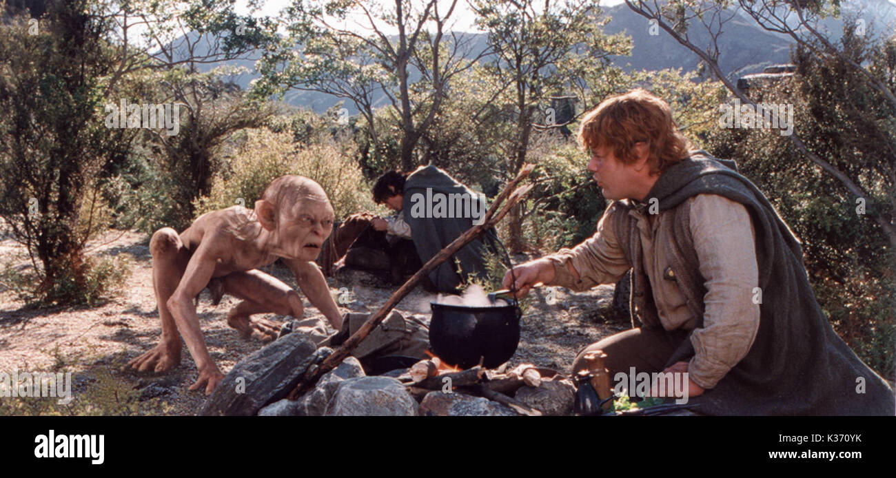 LE SEIGNEUR DES ANNEAUX : LES DEUX TOURS ANDY SERKIS, ELIJAH WOOD, SEAN ASTIN VOUS DEVEZ CRÉDITER : PHOTO DE PIERRE VINET COPYRIGHT NOUVELLES PRODUCTIONS DE LIGNE date : 2002 Banque D'Images