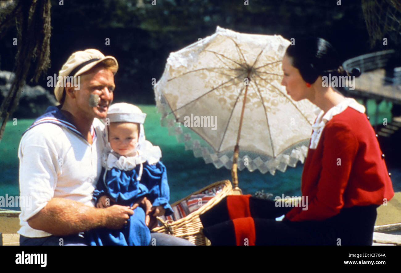 POPEYE (US 1980) PARAMOUNT PICTURES/WALT DISNEY PICTURES ROBIN WILLIAMS (Popeye), Wesley IVAN HURT (Swee'pea), Shelley Duvall (huile d'Olive) Date : 1980 Banque D'Images